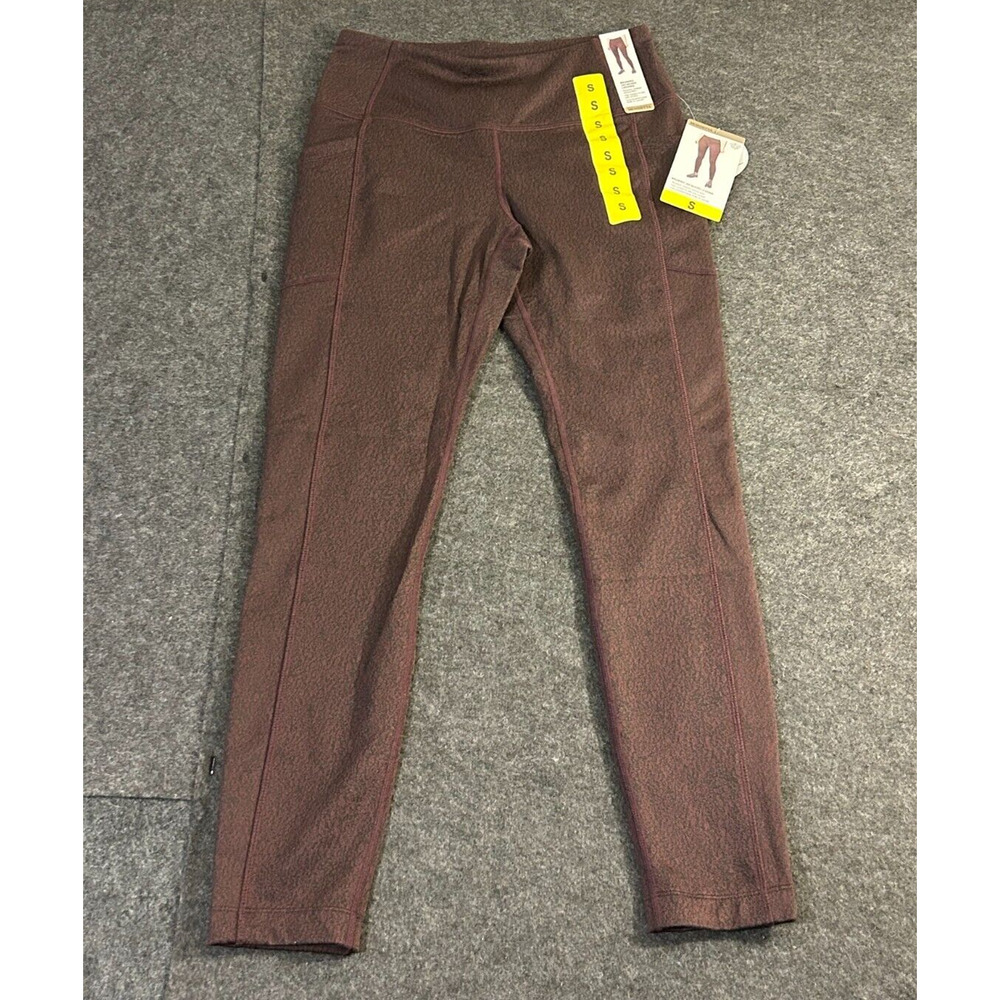 Mondetta‎ Woman's Brushed Jacquard High Waist Pockets Legging Burgundy Small